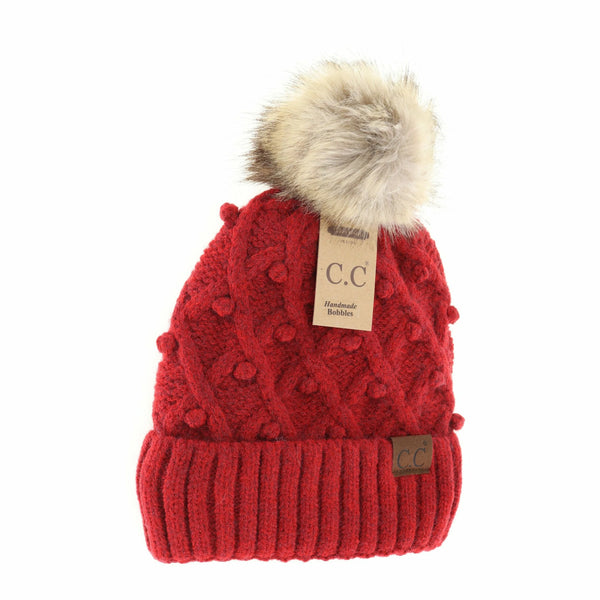 CC Bobble Knit Fur Pom Beanie Adult