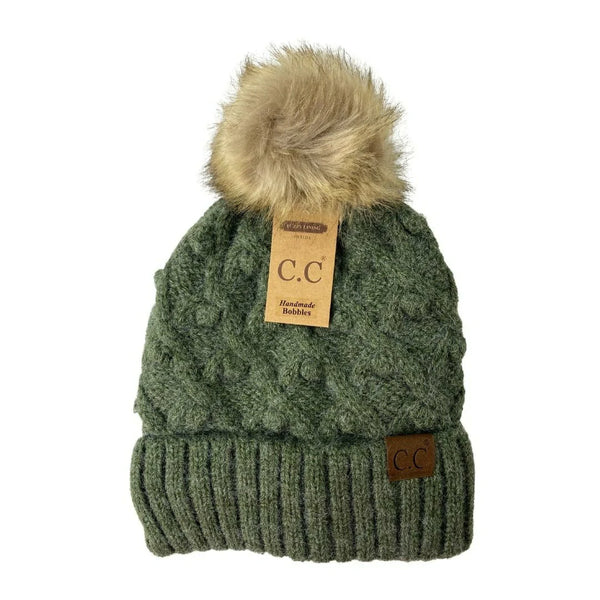 CC Bobble Knit Fur Pom Beanie Adult