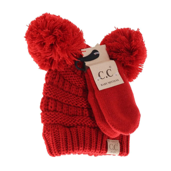 CC Beanie Baby Knit Double Pom Beanie with Mittens