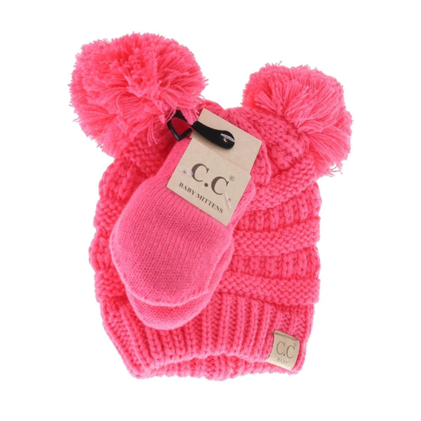 CC Beanie Baby Knit Double Pom Beanie with Mittens