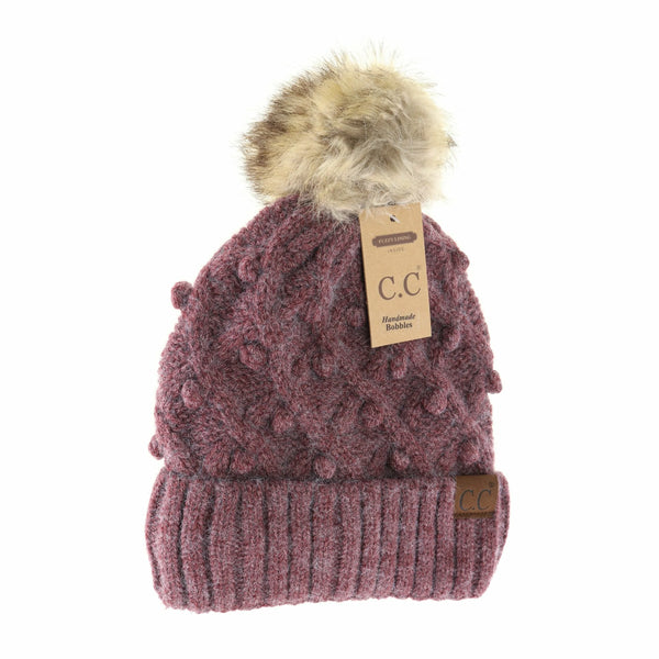 CC Bobble Knit Fur Pom Beanie Adult