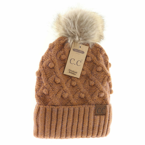 CC Bobble Knit Fur Pom Beanie Adult