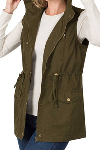 Drawstring Waist Military Hoodie Vest