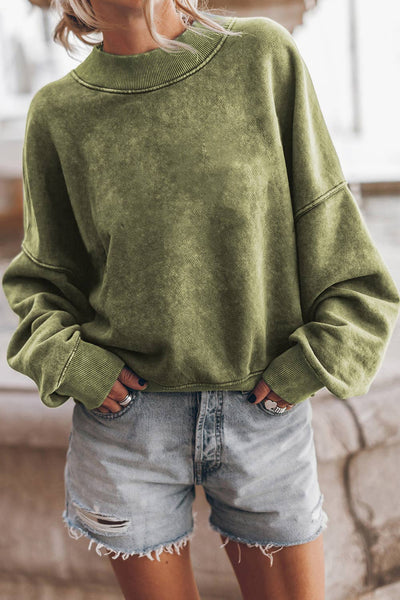 Solid Color Drop Shoulder Crew Neck Pullover Sweatshirt