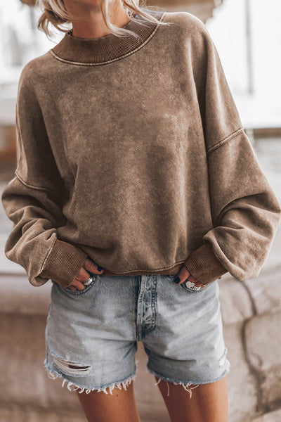 Solid Color Drop Shoulder Crew Neck Pullover Sweatshirt