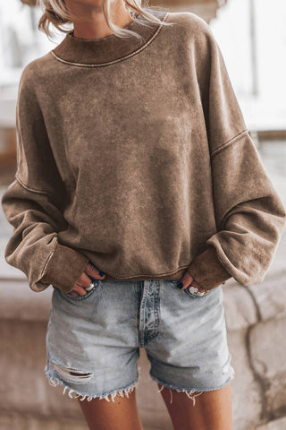 Solid Color Drop Shoulder Crew Neck Pullover Sweatshirt