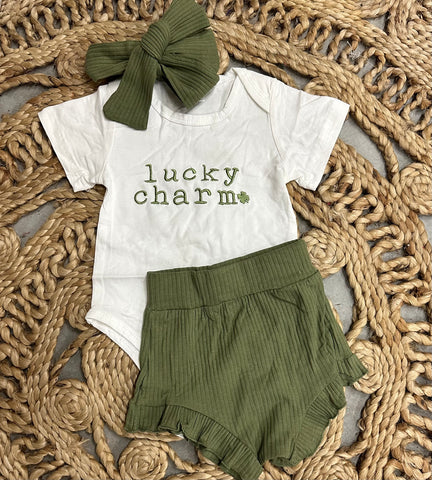 Lucky Charm Ribbed Romper Set