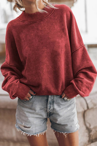 Solid Color Drop Shoulder Crew Neck Pullover Sweatshirt