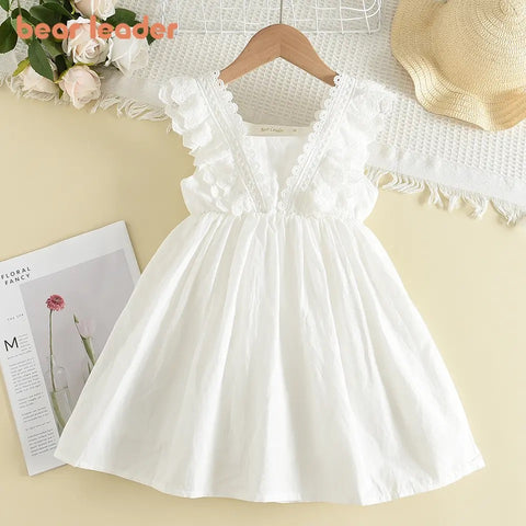 White Lined Cotton Dress