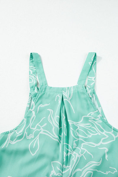 Moonlight Jade Printed Bib Wide Leg Overalls