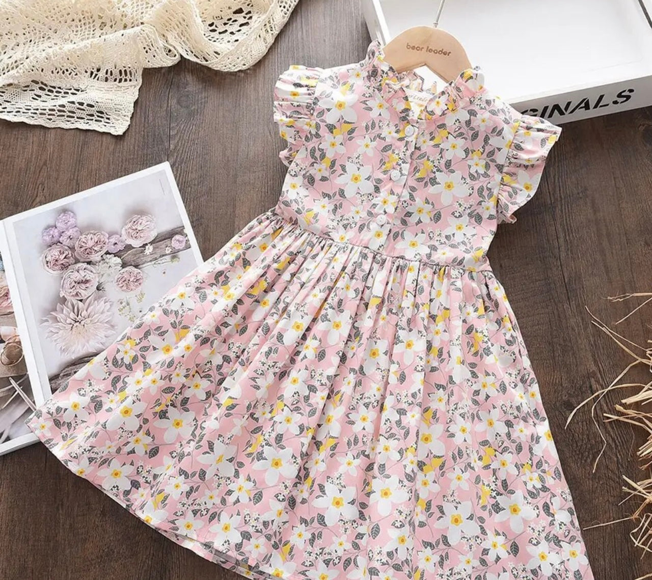 Pink Daisy Flutter Sleeve Dress