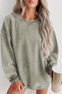 Solid Ribbed Knit Round Neck Pullover Sweatshirt