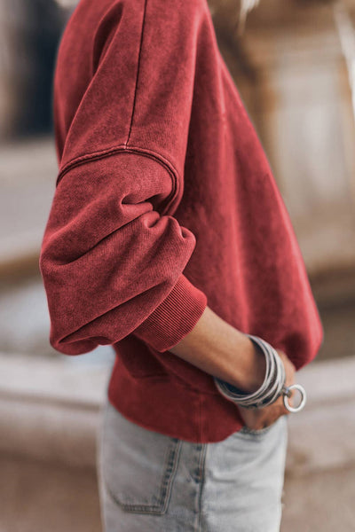 Solid Color Drop Shoulder Crew Neck Pullover Sweatshirt