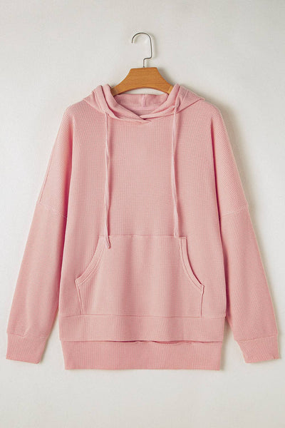 Waffle Knit Fleece Lined High Low Oversized Hoodie