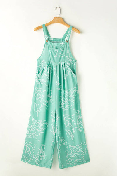 Moonlight Jade Printed Bib Wide Leg Overalls