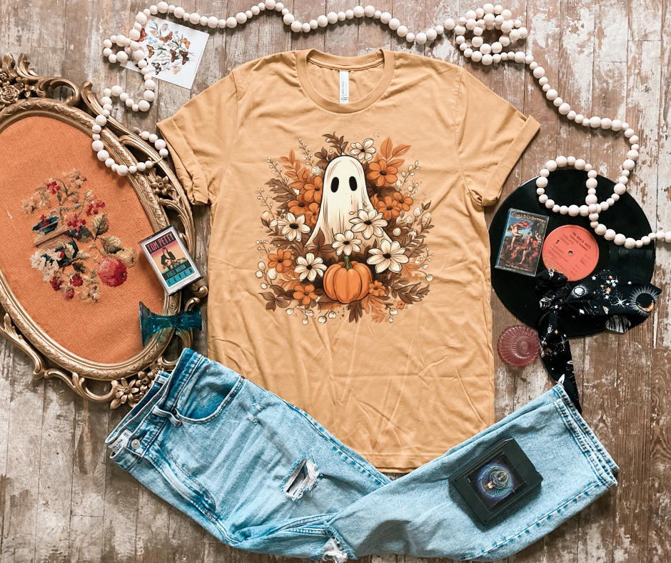 Fall Flowers Boho Ghost Mustard Tee