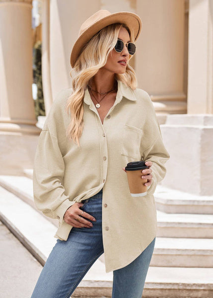 Women's Casual Loose Pocket Waffle Fashion Shirt