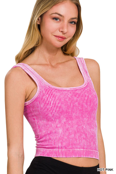 Stone Washed Ribbed Square Neck Camo