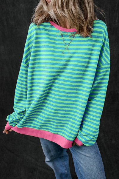 Stripe Oversized Contrast Trim Pullover Sweatshirt