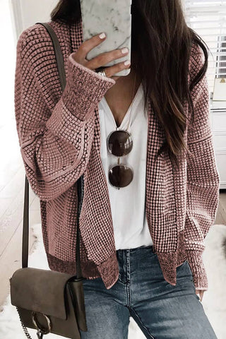 Plaid Contrast Trim Open Front Cardigan