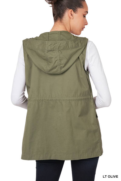 Drawstring Waist Military Hoodie Vest