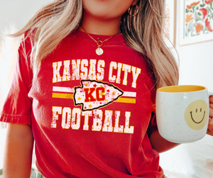 Distressed Kansas City Football Red Tee