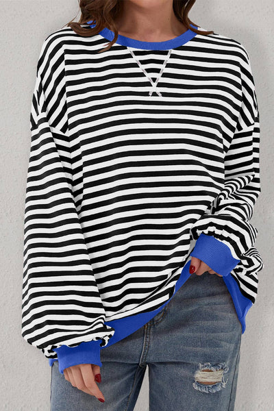 Stripe Oversized Contrast Trim Pullover Sweatshirt