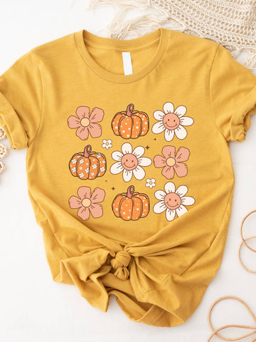 Flowers & Pumpkin Graphic Tee