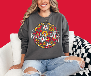 Boho Floral Kansas City Script Circle Grey Sweatshirt