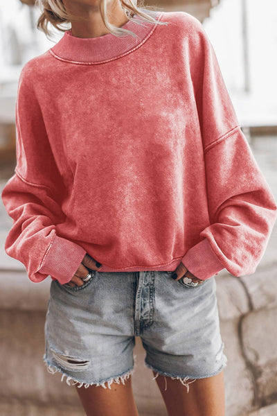 Solid Color Drop Shoulder Crew Neck Pullover Sweatshirt