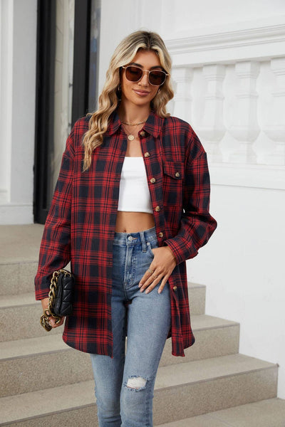 Women's Plaid Shirt Polished Long Sleeve Shirt