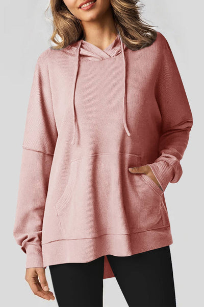 Waffle Knit Fleece Lined High Low Oversized Hoodie