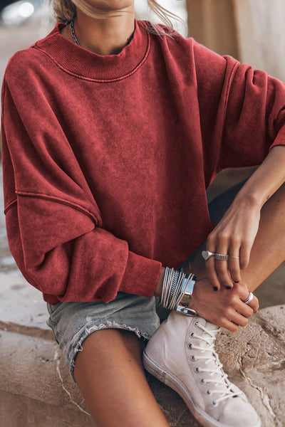 Solid Color Drop Shoulder Crew Neck Pullover Sweatshirt