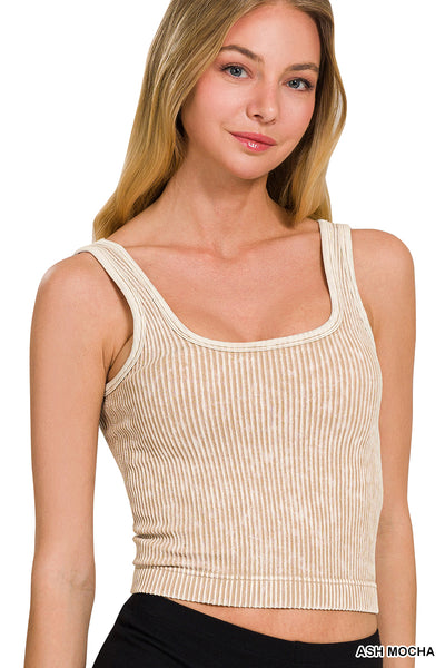 Stone Washed Ribbed Square Neck Camo