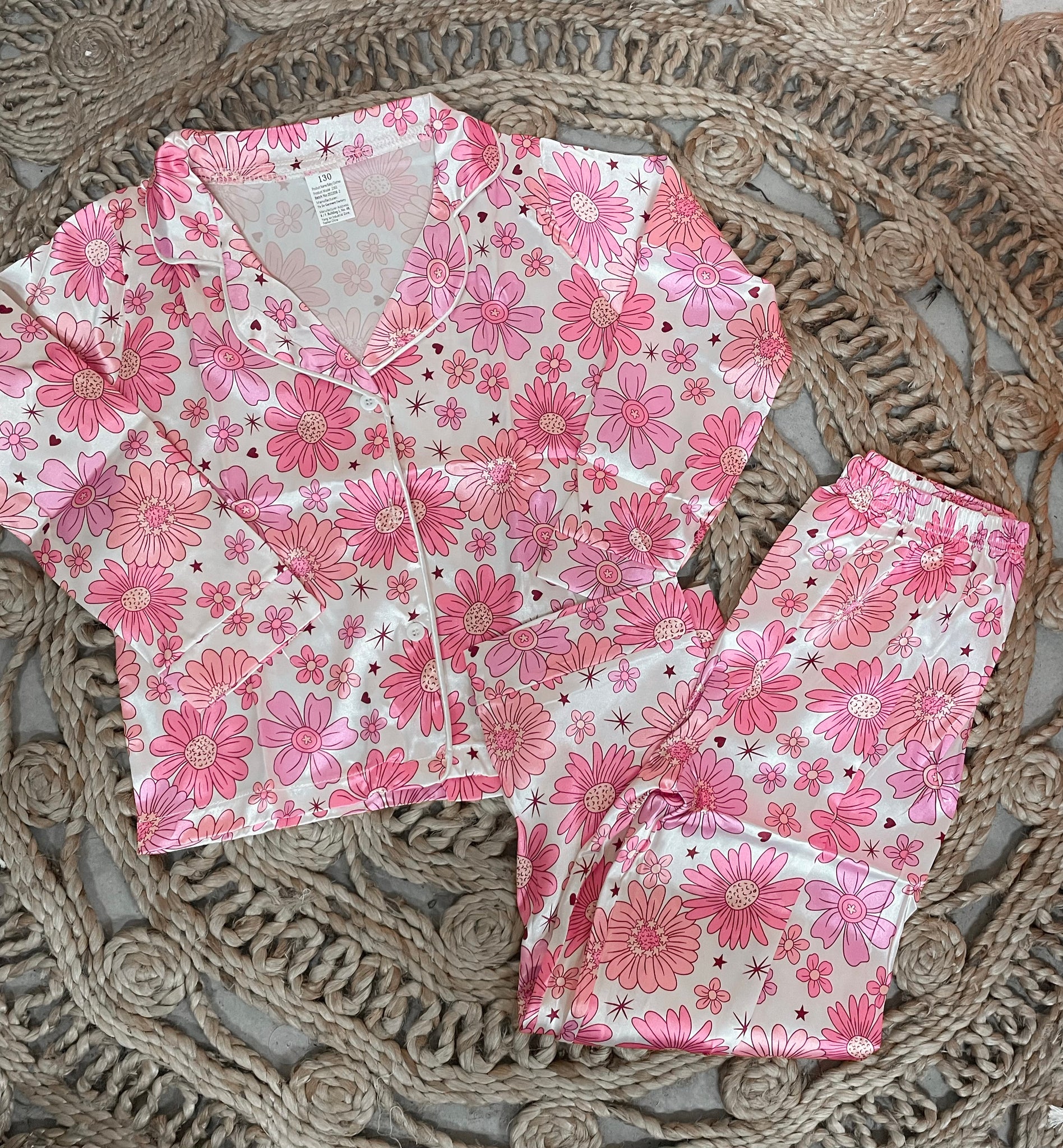 Pink Floral Silky Long Pants Jammies