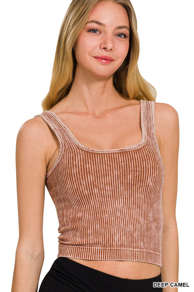 Stone Washed Ribbed Square Neck Camo