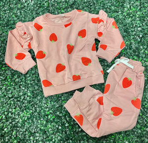 Pink Strawberry Ruffle Jogger Set