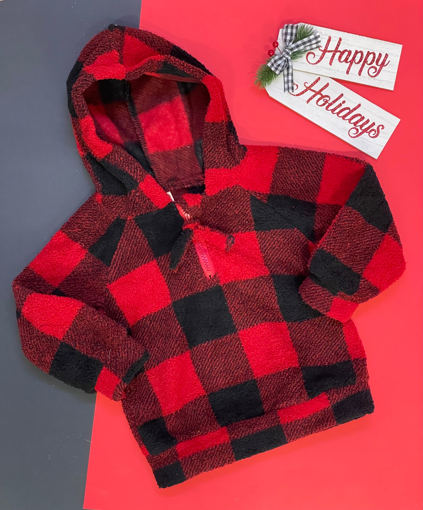 Buffalo Plaid Quarter Zip Sherpa