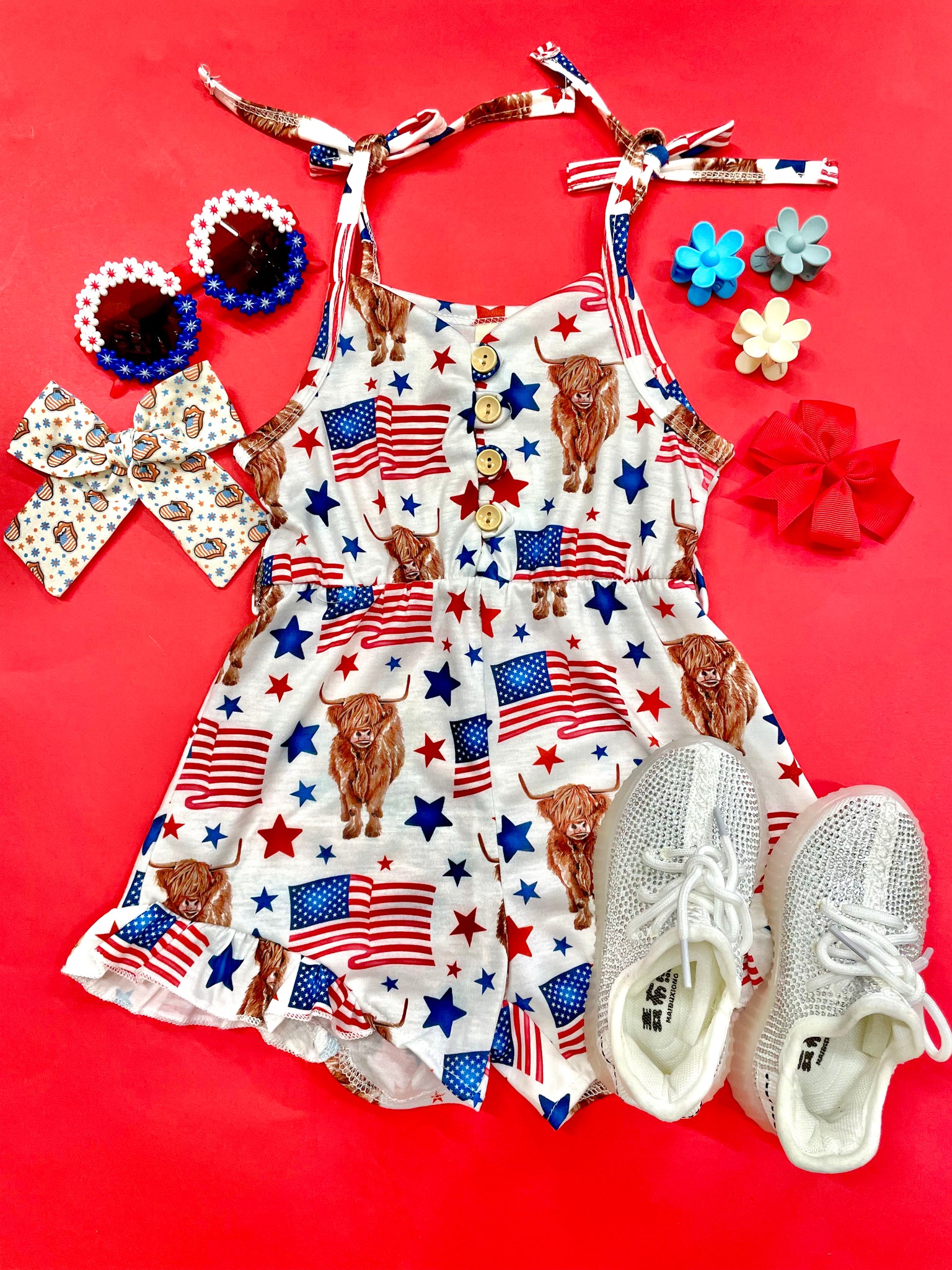 Patriotic Highland Cow Romper