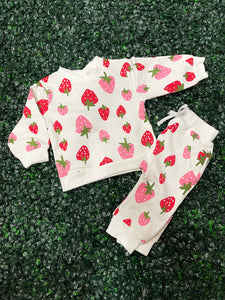 White Strawberry Jogger Set