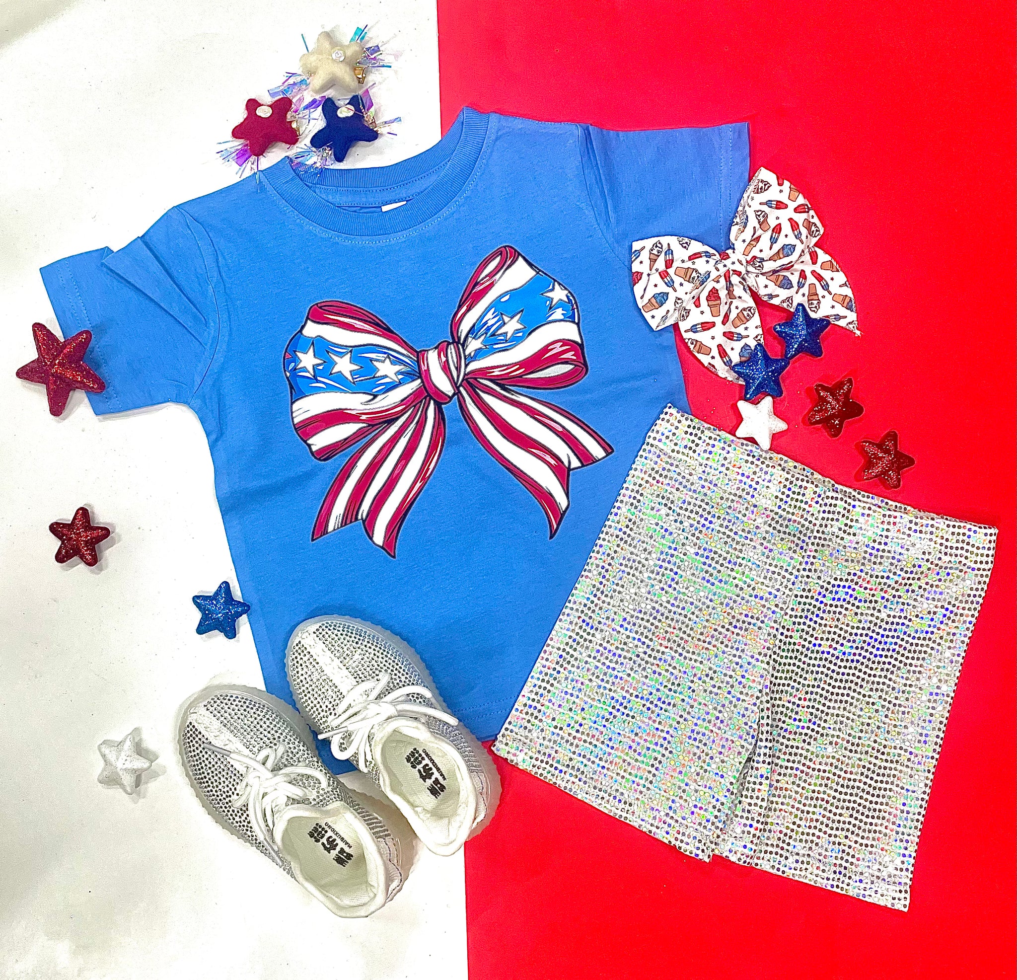 Red, White, and Bow Tee