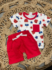 Red, White, and Blue Popsicle Shorts Set