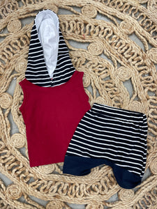 Red Striped Hooded Set