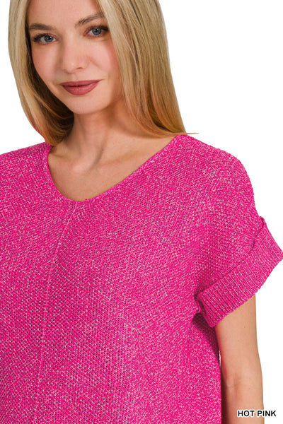Zenana Center Seam Short Sleeve Sweater