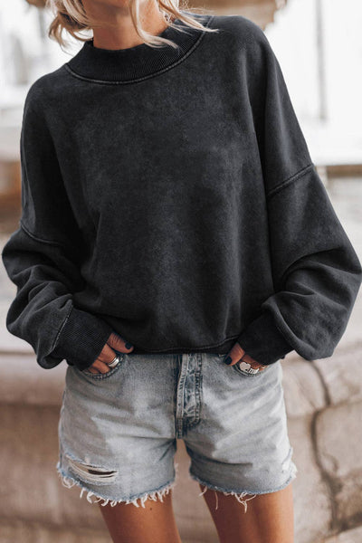 Solid Color Drop Shoulder Crew Neck Pullover Sweatshirt