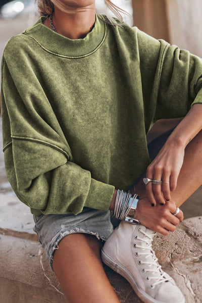 Solid Color Drop Shoulder Crew Neck Pullover Sweatshirt