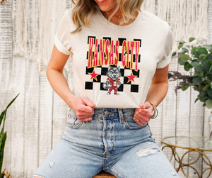 Kansas City Wolf Mascot Checkered Oatmeal Tee