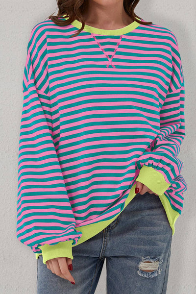 Stripe Oversized Contrast Trim Pullover Sweatshirt