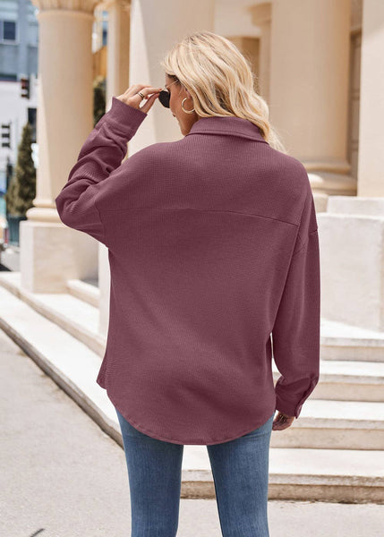 Women's Casual Loose Pocket Waffle Fashion Shirt