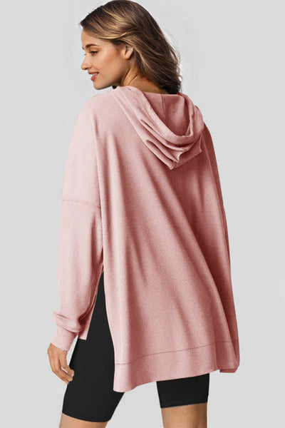 Waffle Knit Fleece Lined High Low Oversized Hoodie